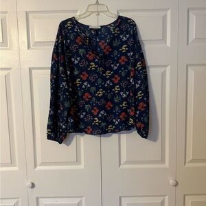 Eloquii Dark Blue Blouse with Vibrant Floral Print